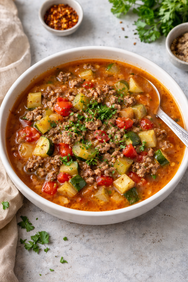 Keto-Hackfleisch-Gemüse-Suppe